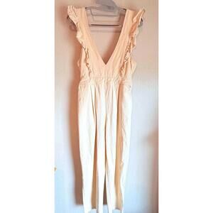 Avail 100 Percent Cotton Flutter Ruffles Strap Cream Jumpsuit